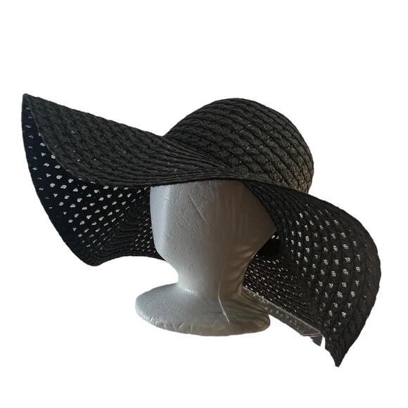 Black FAUX STRAW SUN HAT SZ ONE SIZE - Picture 6 of 11